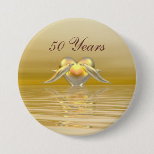 Golden Anniversary Dolphins and Heart Pinback Button