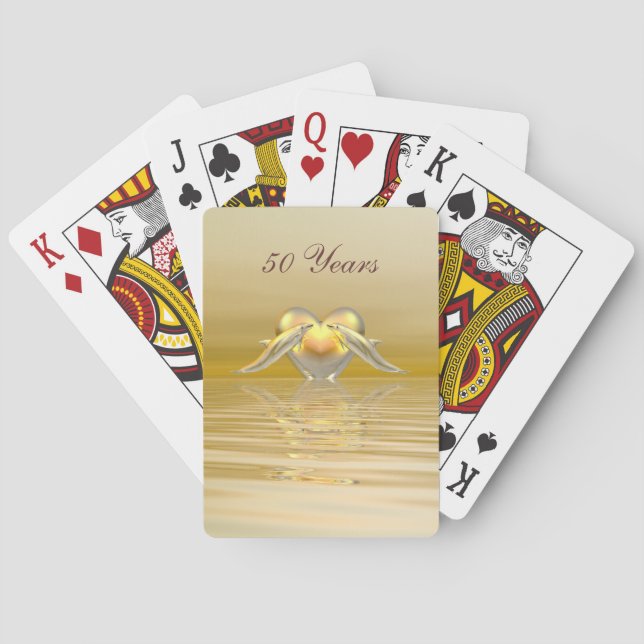 Golden Anniversary Dolphins and Heart Poker Cards (Back)