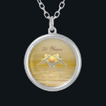 Golden Anniversary Dolphins and Heart Silver Plated Necklace<br><div class="desc">Necklace with my 3d computer artwork of two dolphins and a golden heart on shining waters. Customizable text says "50 Years".</div>