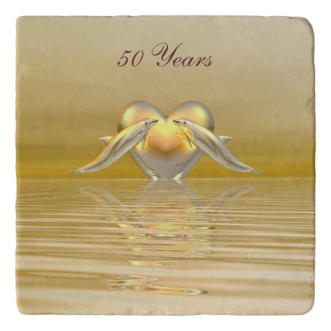 Golden Anniversary Dolphins and Heart Trivet (Front)