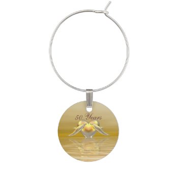 Golden Anniversary Dolphins And Heart Wine Glass Charm by Peerdrops at Zazzle