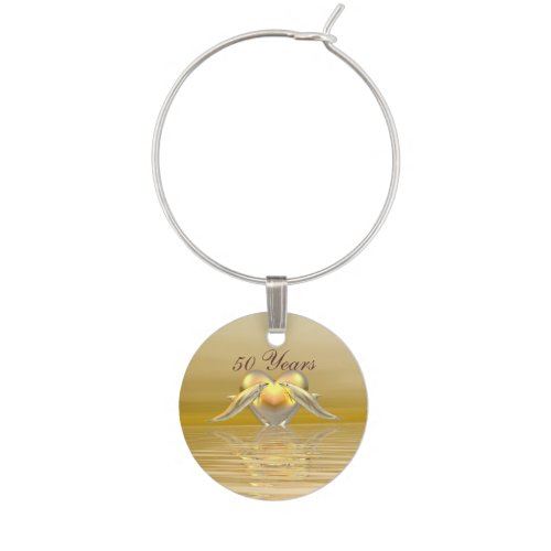 Golden Anniversary Dolphins and Heart Wine Glass Charm