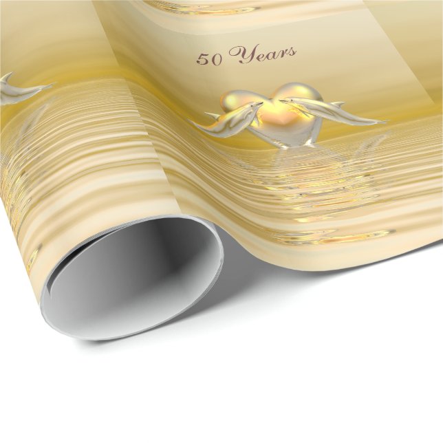 Golden Anniversary Dolphins and Heart Wrapping Paper (Roll Corner)
