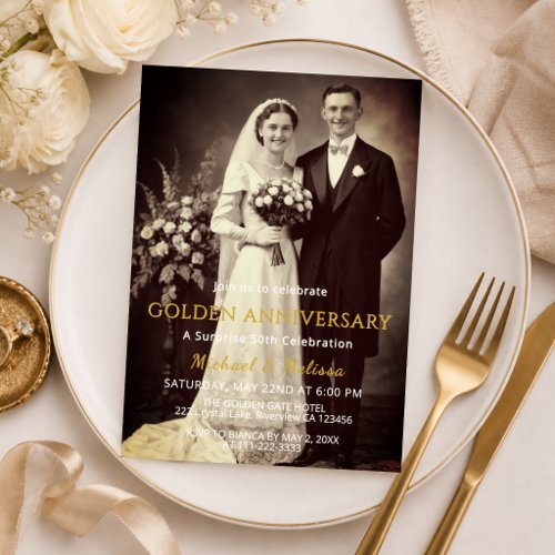 Golden Anniversary Elegant Photo Invitation