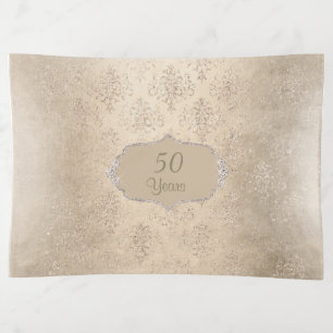 Golden Anniversary Faux Diamond Damask Pattern Trinket Tray