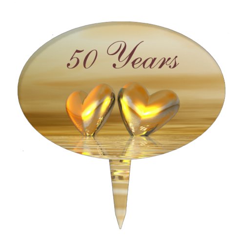 Golden Anniversary Hearts Cake Topper