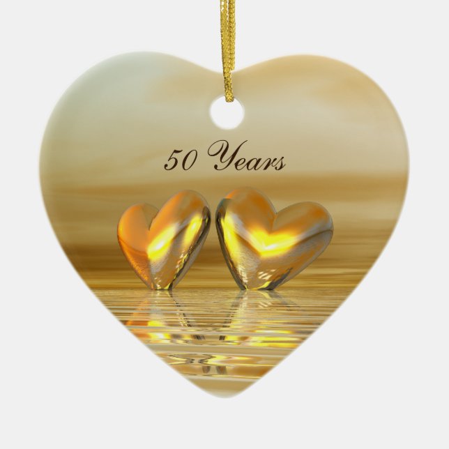 Golden Anniversary Hearts Ceramic Ornament (Front)