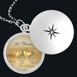 Golden Anniversary Hearts Locket Necklace<br><div class="desc">A great 50th anniversary gift,  this necklace has my artwork of an all-golden and yellow scene with gold colored hearts floating on water. Customizable text says "50 Years".</div>