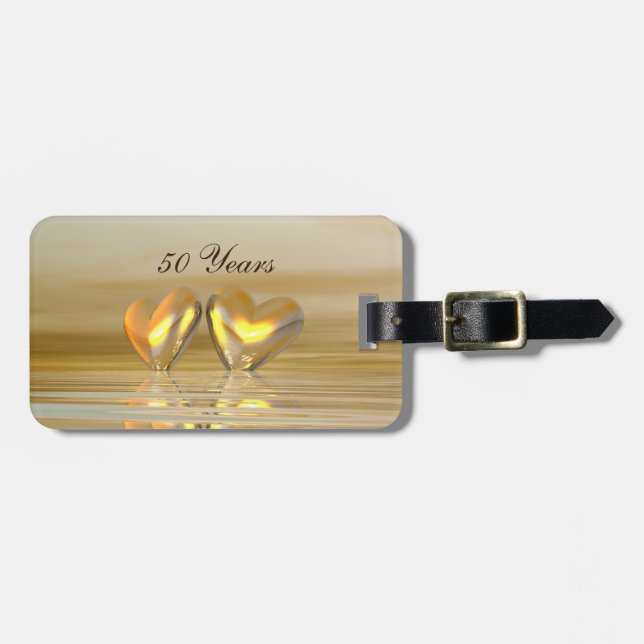Golden Anniversary Hearts Luggage Tag (Front Horizontal)