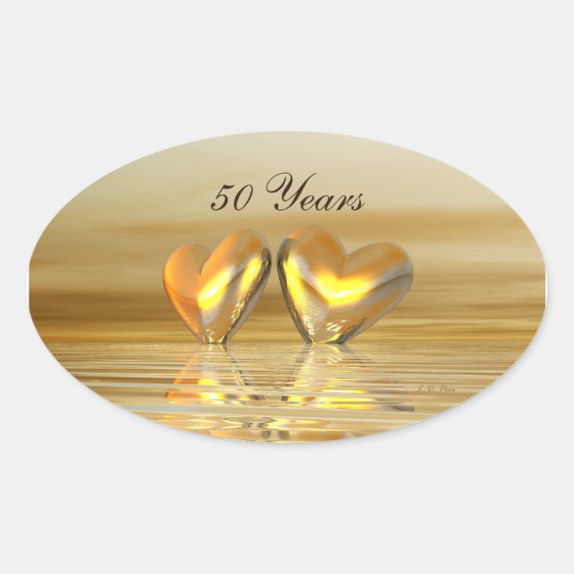 Golden Anniversary Hearts Oval Sticker (Front)