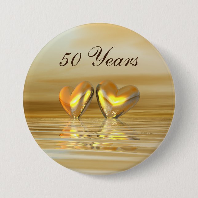 Golden Anniversary Hearts Pinback Button (Front)