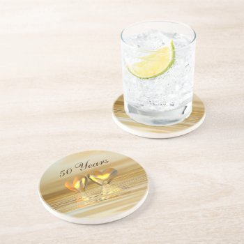 Golden Anniversary Hearts Sandstone Coaster by Peerdrops at Zazzle