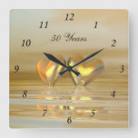 Golden Anniversary Hearts Square Wall Clock at Zazzle