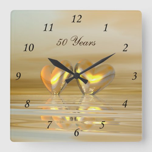 Golden Anniversary Hearts Square Wall Clock