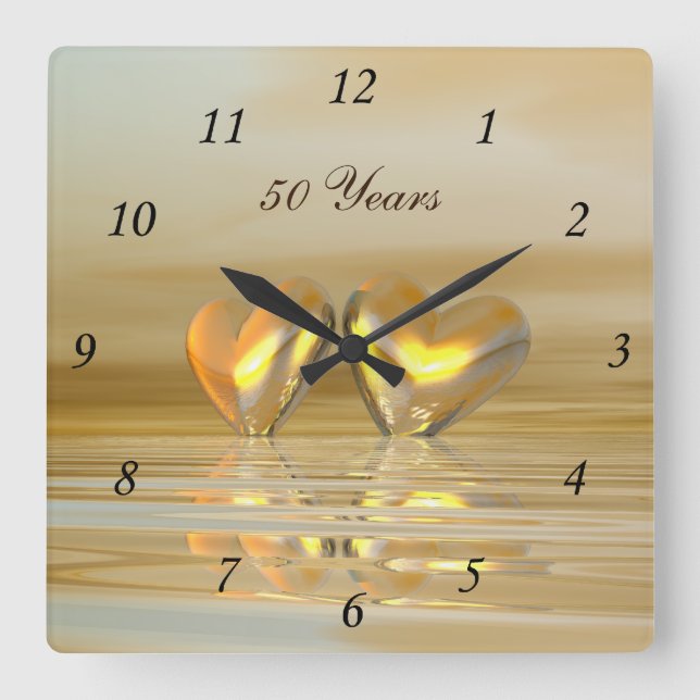 Golden Anniversary Hearts Square Wall Clock (Front)
