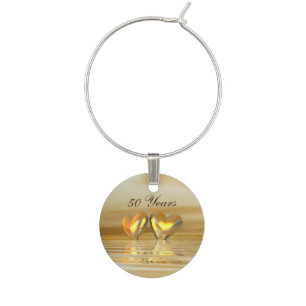 Golden Anniversary Hearts Wine Glass Charm
