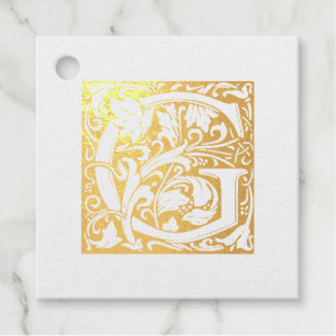 Golden Anniversary Illuminated Letter G Monogram Foil Favor Tags