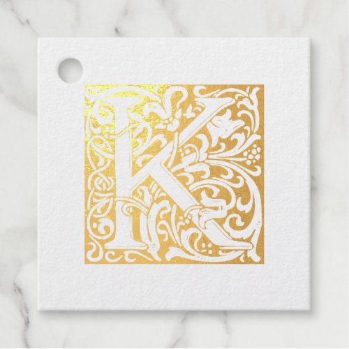 Golden Anniversary Illuminated Letter K Monogram Foil Favor Tags