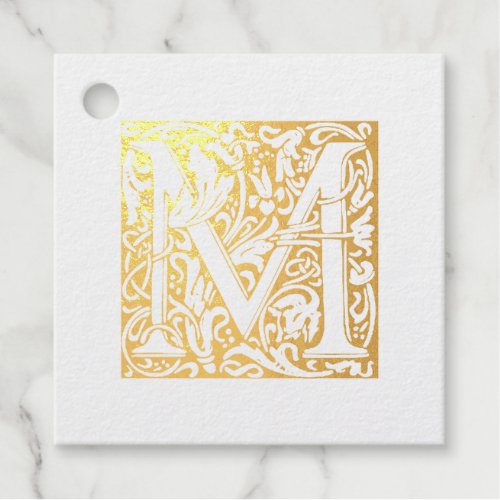 Golden Anniversary Illuminated Letter M Monogram Foil Favor Tags