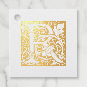 Golden Anniversary Illuminated Letter R Monogram Foil Favor Tags
