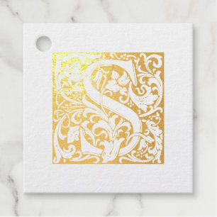 Golden Anniversary Illuminated Letter S Monogram Foil Favor Tags