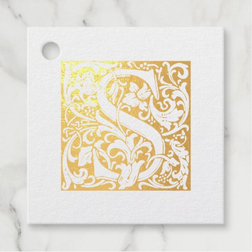 Golden Anniversary Illuminated Letter S Monogram Foil Favor Tags