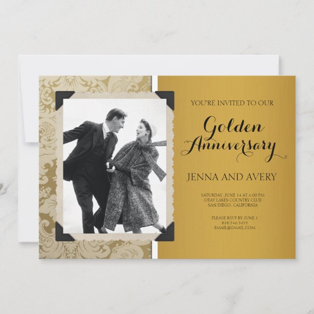 Golden Anniversary Invitation Damask (Front)