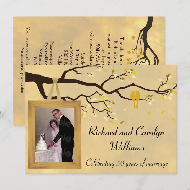 Golden Anniversary Love Birds Invitation (Front/Back)