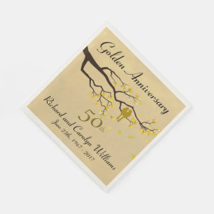 Golden Anniversary Love Birds Paper Napkins
