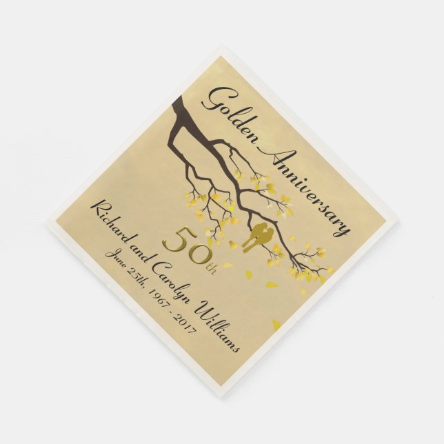 Golden Anniversary Love Birds Paper Napkins (Corner)