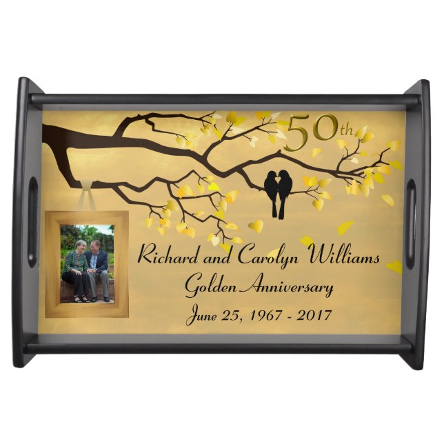 Golden Anniversary Love Birds Serving Tray (Front)