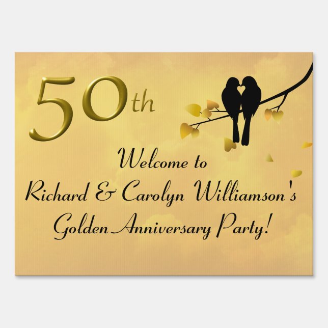 Golden Anniversary Lovebirds Sign (Front)