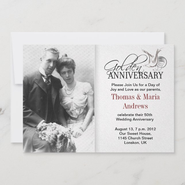 golden anniversary old wedding photo invitations (Front)