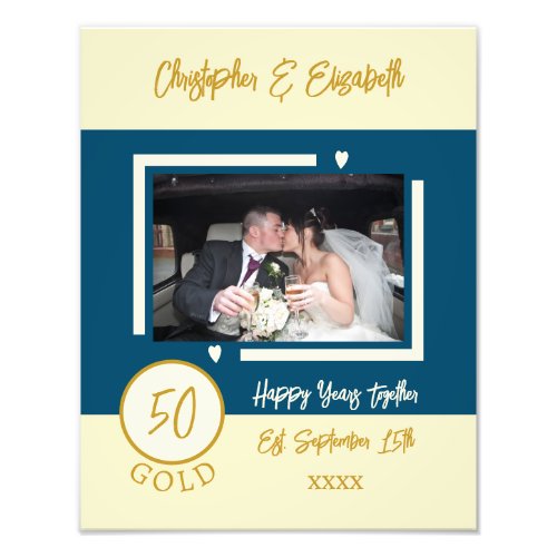 Golden anniversary personalized names blue photo print
