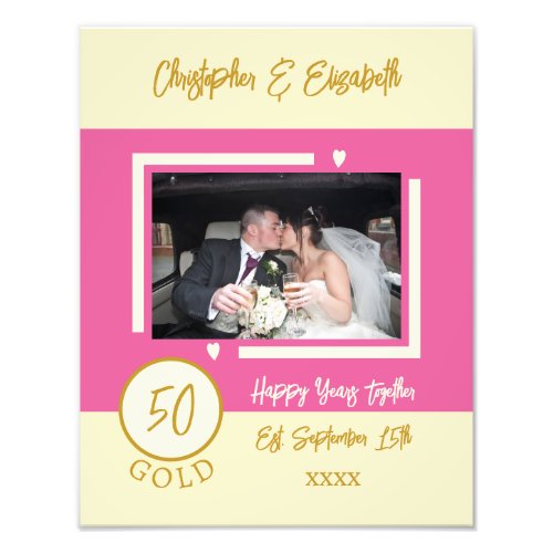 Golden anniversary personalized names pink photo print