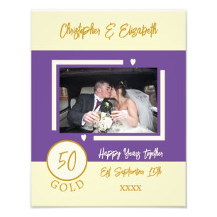Golden anniversary personalized names purple photo print