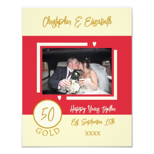 Golden anniversary personalized names red photo print