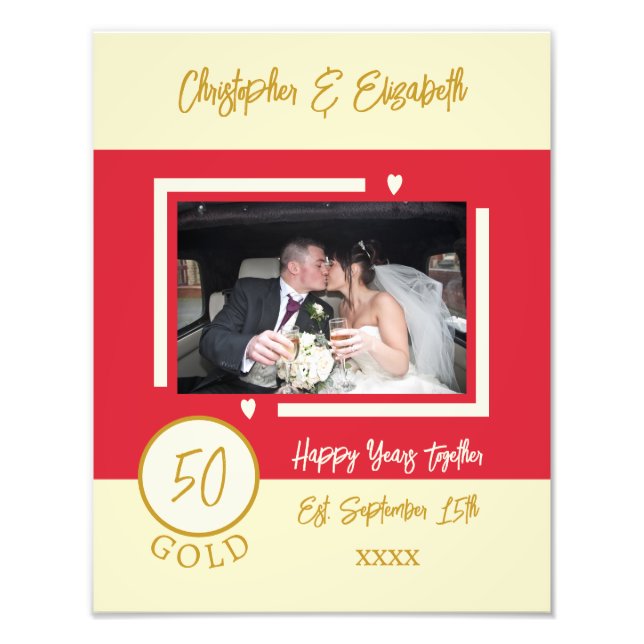 Golden anniversary personalized names red photo print (Front)