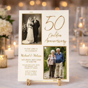 Golden Anniversary Photo Timeline Elegant Invitation