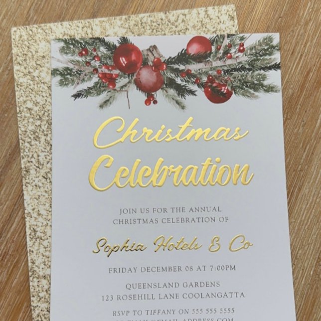 Golden Annual Christmas Party Celebration Gold Foil Invitation (Creator Uploaded)