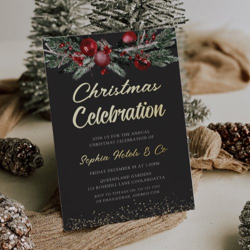 Golden Annual Christmas Party Celebration Gold Foil Invitation