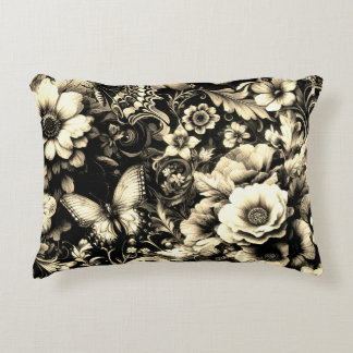 Golden Antique Floral with Butterflies Accent Pillow