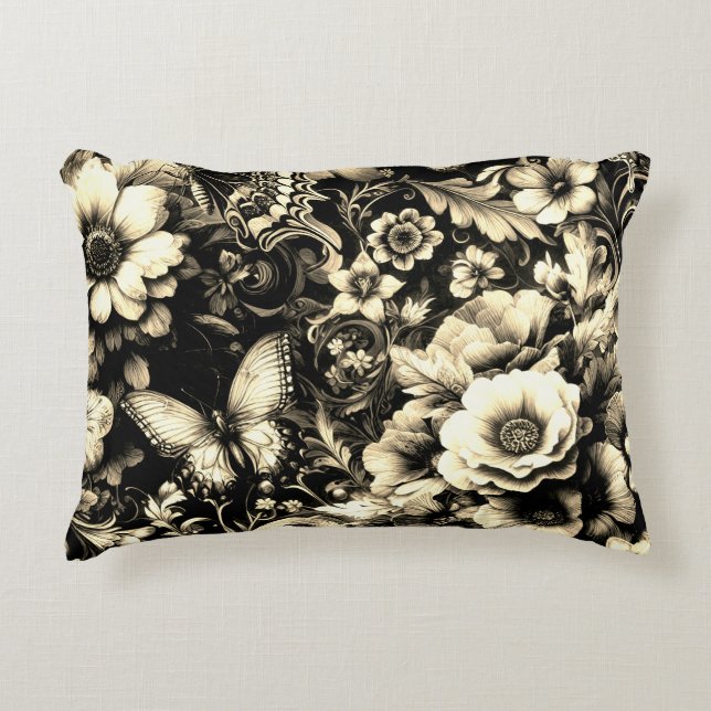  Golden Antique Floral with Butterflies  Accent Pillow (Front)