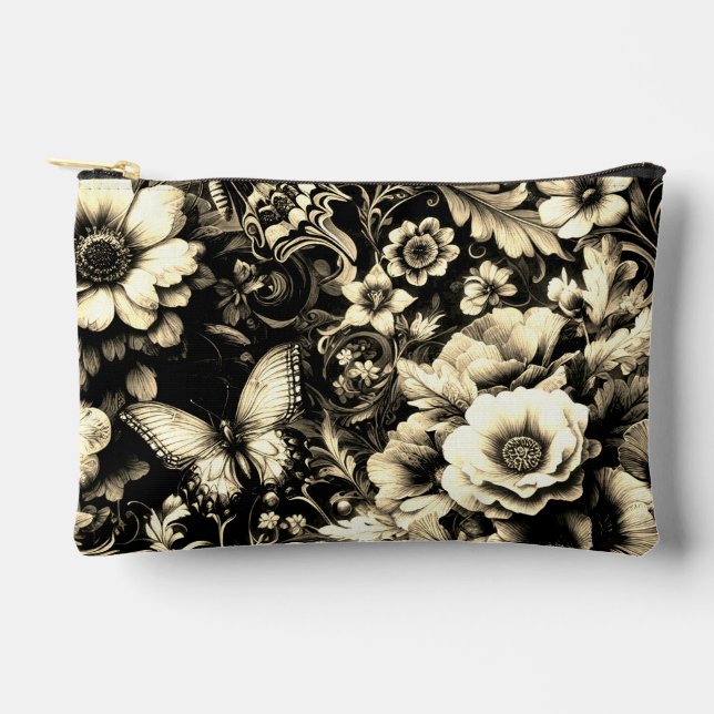  Golden Antique Floral with Butterflies  Accessory Pouch (Front)