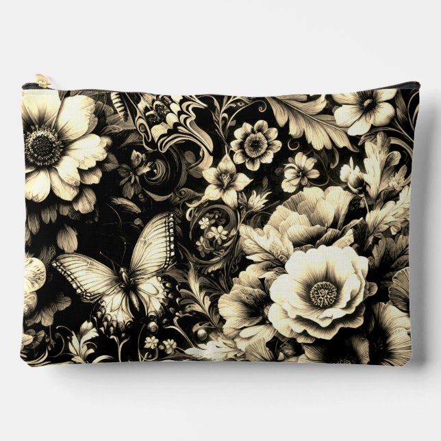  Golden Antique Floral with Butterflies  Accessory Pouch (Front)