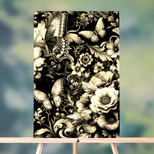 Golden Antique Floral with Butterflies Acrylic Sign