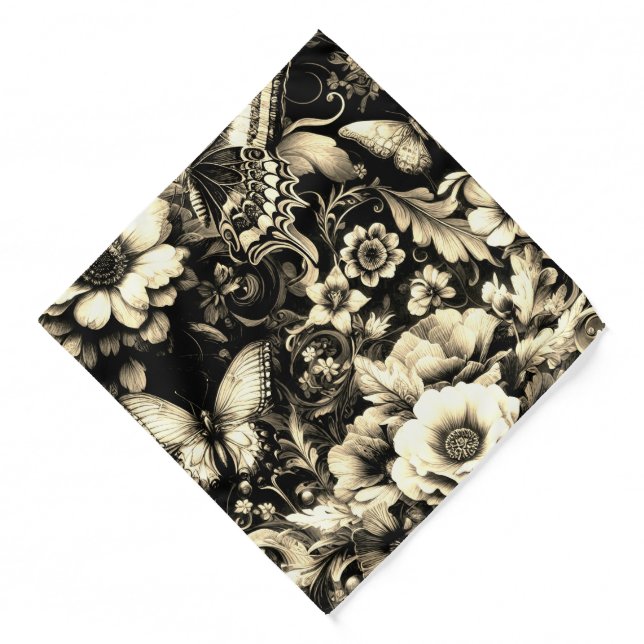  Golden Antique Floral with Butterflies  Bandana (Front)