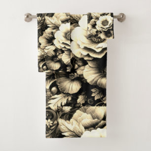  Golden Antique Floral with Butterflies  Bath Towel Set