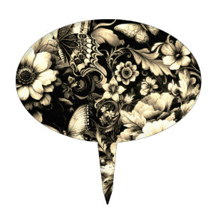  Golden Antique Floral with Butterflies  Cake Topper