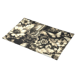 Golden Antique Floral with Butterflies Cloth Placemat